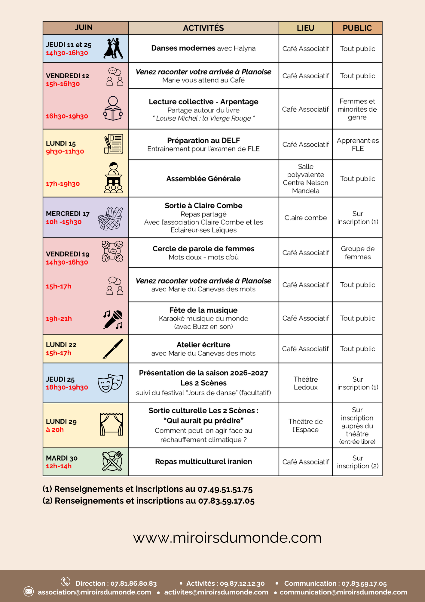 miroirs du monde programme juin