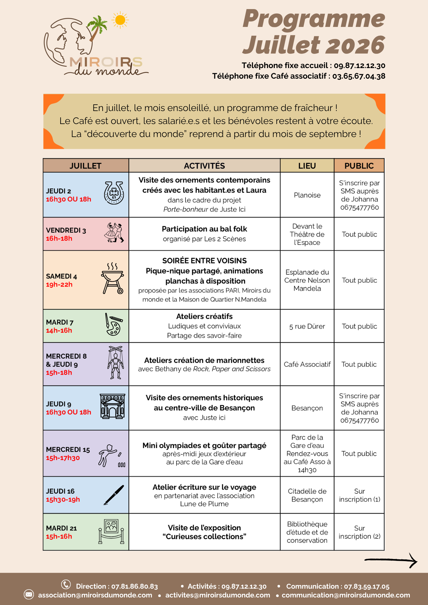 Programme juillet miroirs du monde