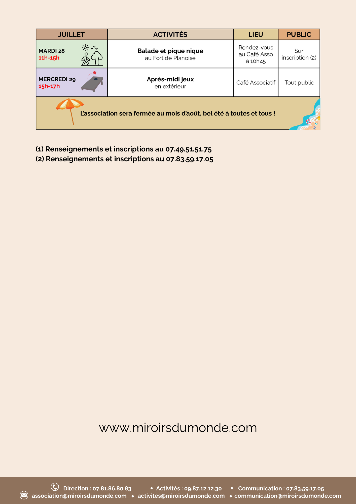 Programme juillet miroirs du monde