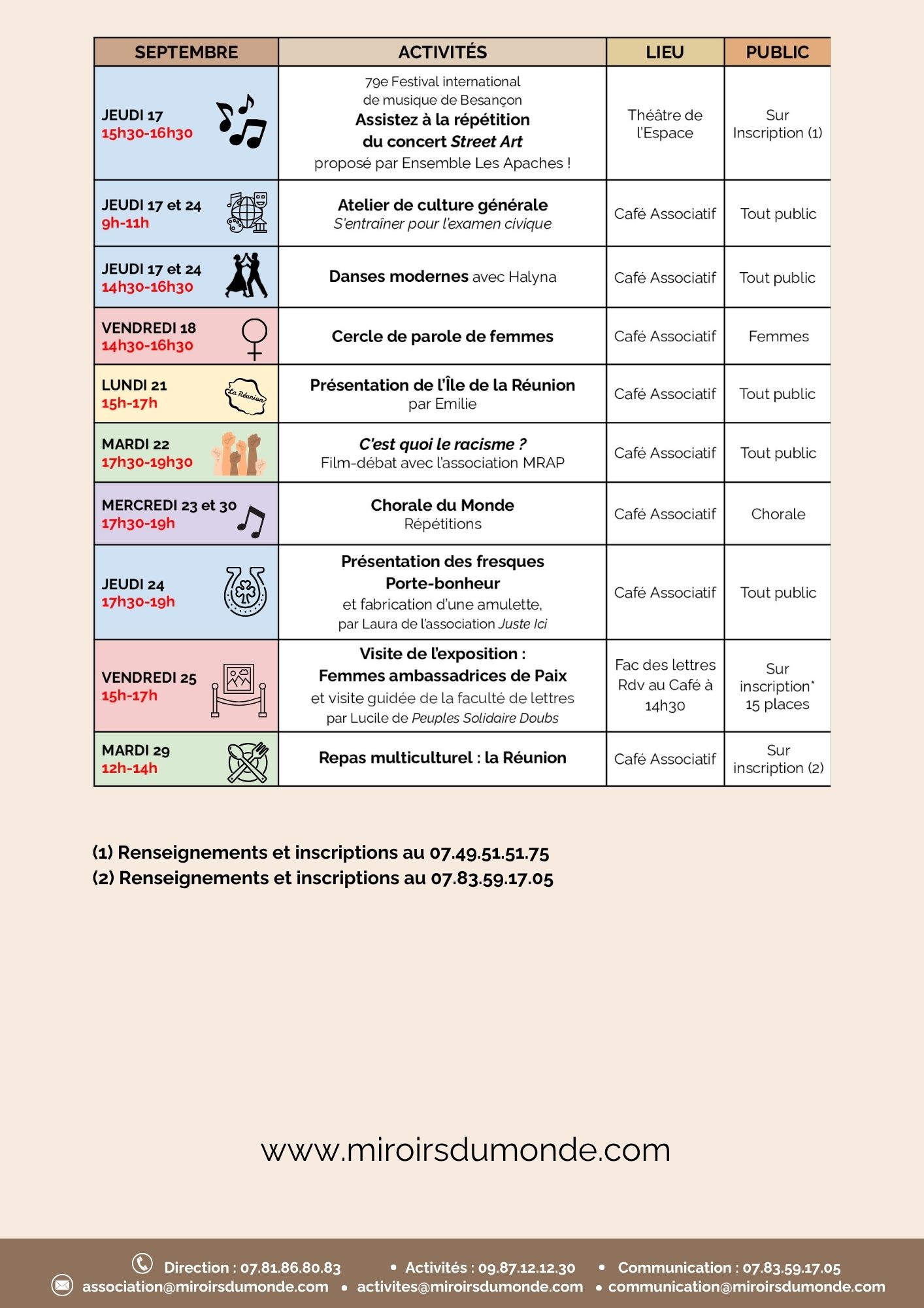 Miroirs du monde - programme septembre